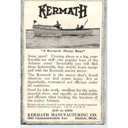 c1920 Harper's Magazine Ad - Kermath Boat Motors Detroit MI EA3-4
