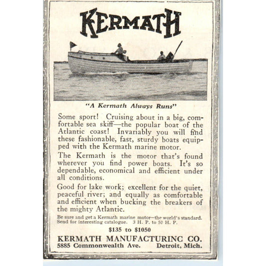 c1920 Harper's Magazine Ad - Kermath Boat Motors Detroit MI EA3-4