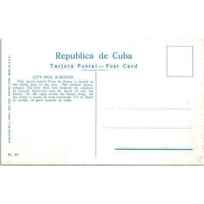 Plaza De Arma Ayuntamiento Havana Cuba Original Postcard TK1-P16