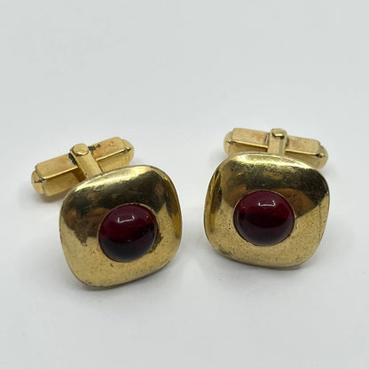 Vintage Anson Gold and Red Ruby Tone Cufflinks Cuff Links SC3