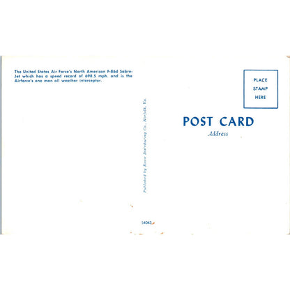 Vintage Postcard North American F-86d Sabre-Jet EA3