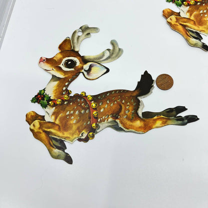 1950s Christmas Dennison Die Cut - Leaping Reindeer - 7" Lot of 8 FL3