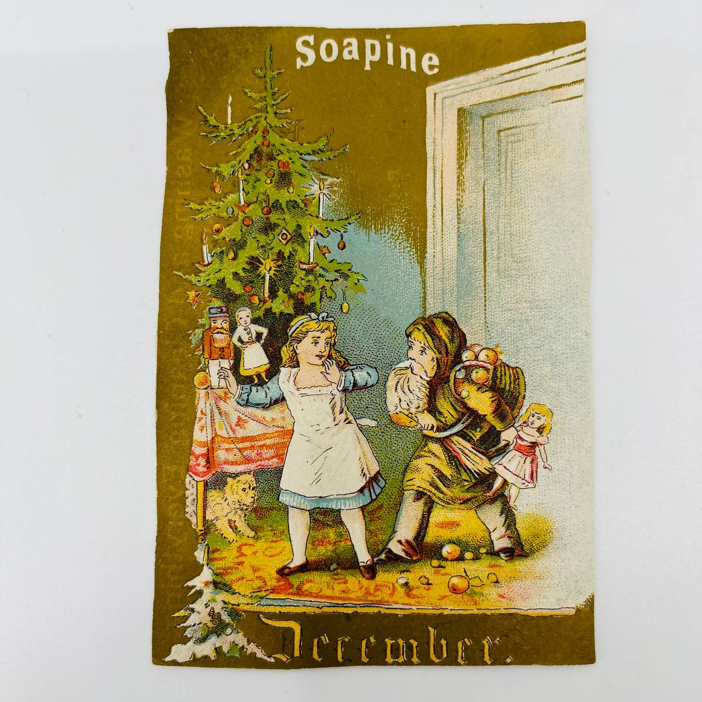 1880s Victorian Trade Card Soapine December Christmas Early Santa AA2