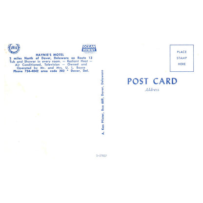 Vintage Postcard - Haynie's Motel U.L. Boyce Dover Delaware TJ7-1