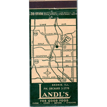 Landl's Restaurant Smokie Illinois Advertising Matchbook Cover SA1-M11