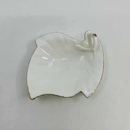 Vintage Porcelain Gold Painted Edge Leaf Shape Trinket Dish 4” TD8