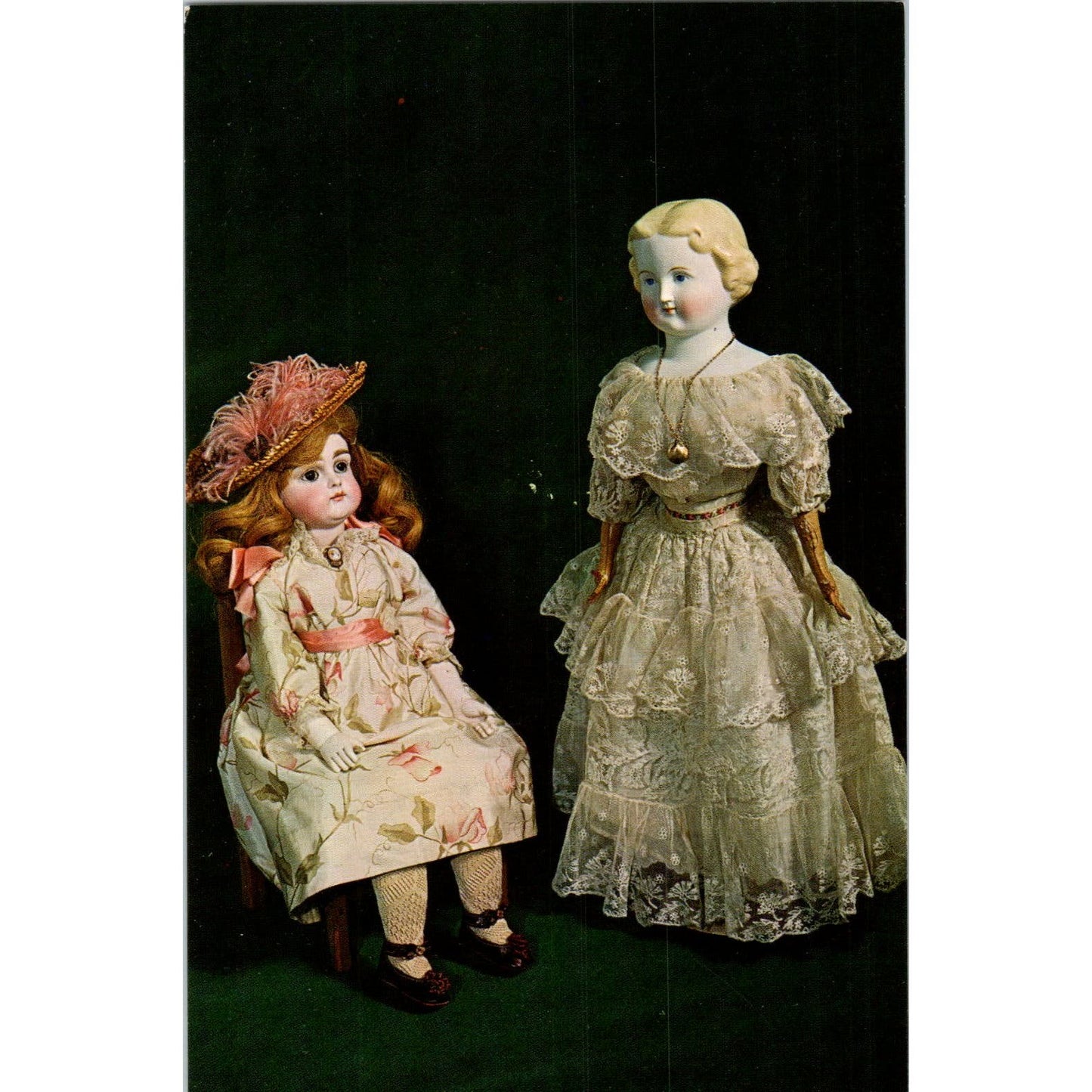 Two Bisque-Headed Dolls Morris Junior Museum Morristown NJ Original Postcard PB9