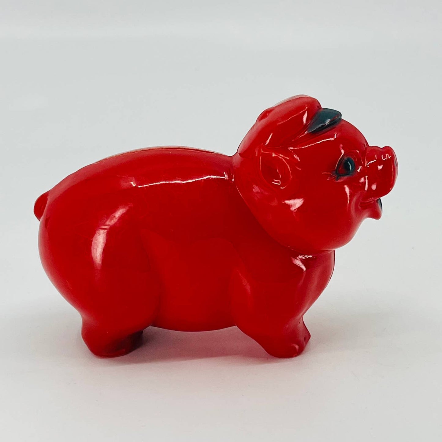 Vintage 1940s Red Bakelite Pig Piggy Bank Coin 4.5 x 3” TE1