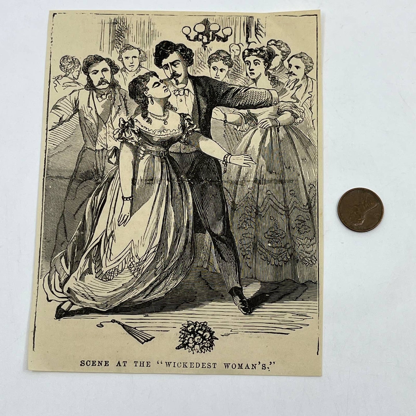 1880s Original Print Engraving Scene at the "Wickedest Woman's" ~4.5x6.5" AC9