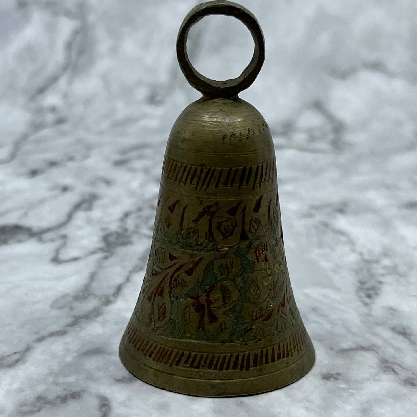 Vintage Etched Brass Bell of Sarna 3" India SA2