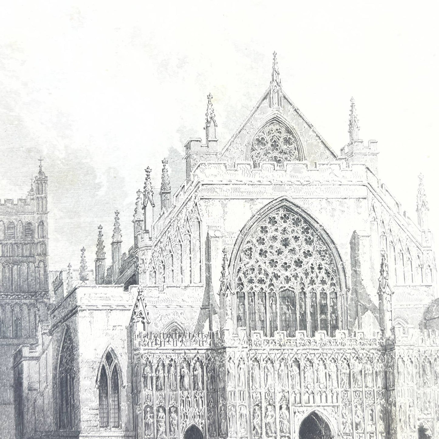 1836 Original Art Engraving Exeter Cathedral West Front, Floor Plan and Bio TG6