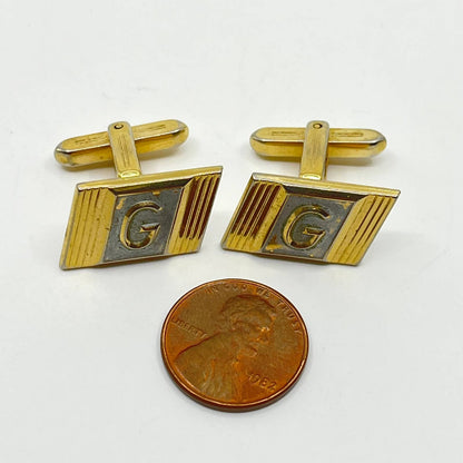 Vintage MCM Silver and Gold Tone Cufflinks Monogrammed “G” Hickok SD4