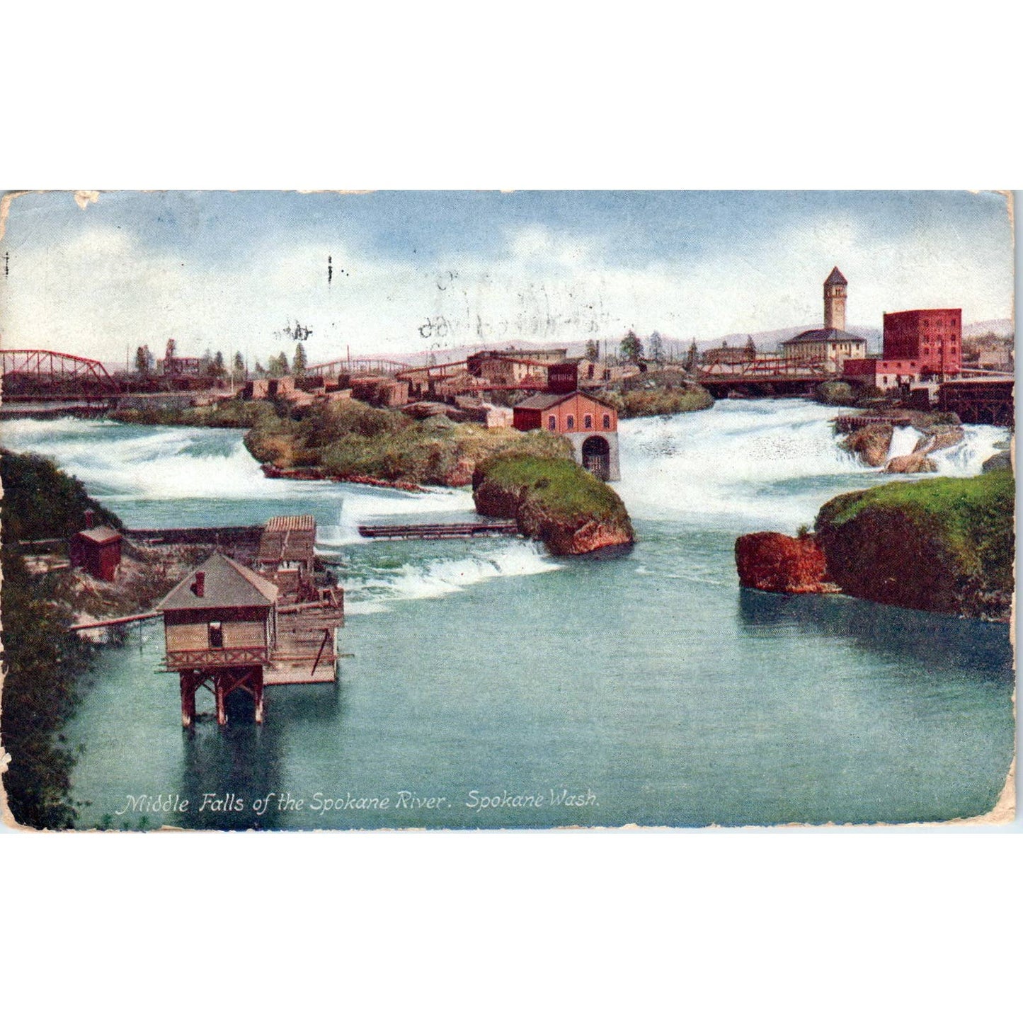 Antique Postcard Middle Falls of the Spokane River Spokane Washington TD9-W2