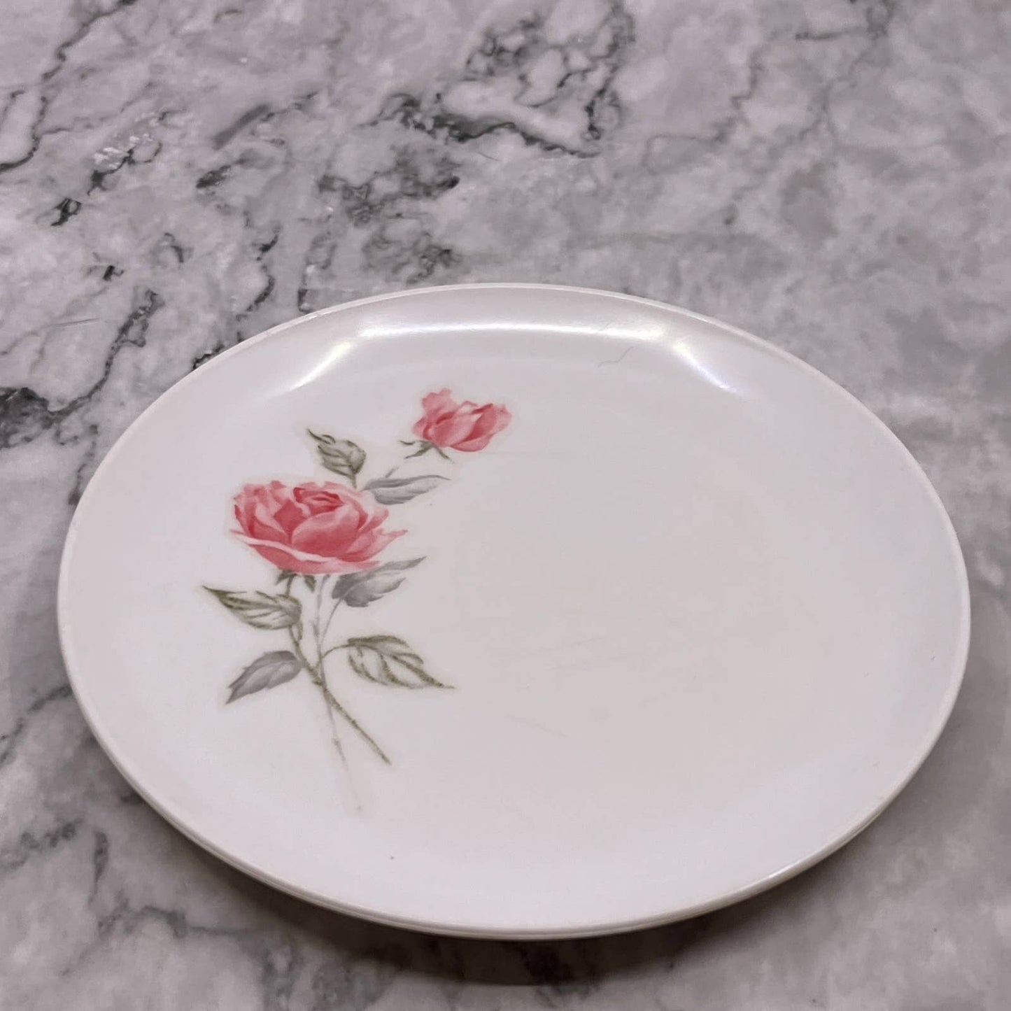 MCM Sun-Valley Melmac Dessert Plate White w/ Roses 6" Malamine TJ5