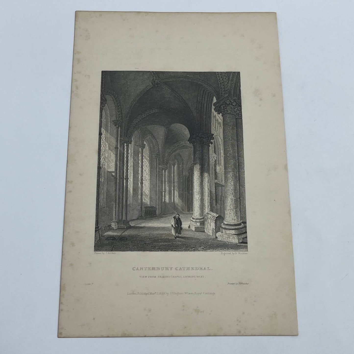 1836 Original Art Engraving Canterbury Cathedral View From Trinity Chapel AC6