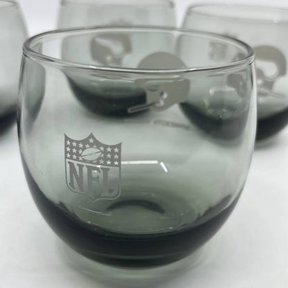 1970s Minnesota Vikings NFL Roly Poly Lowball Glasses Smoke Gray Set of 4 TG7