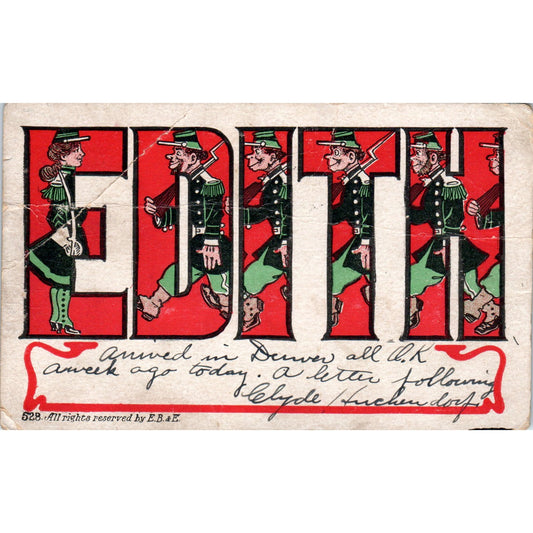 1907 "EDITH" Personalized Postcard Original Postcard P1-13