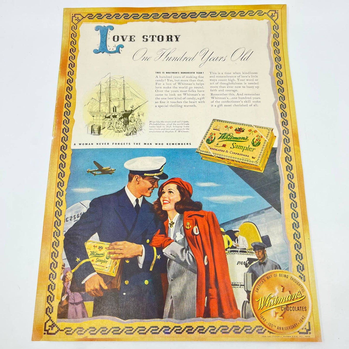 1942 WWII Whitman’s Sampler Chocolates Ad 100th Anniversary FL1