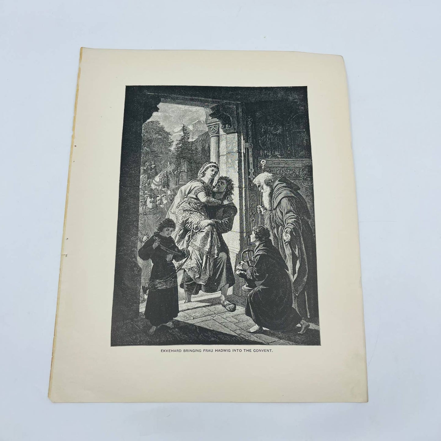 1880s Victorian Art Print Engraving EKKEHARD BRINGING FRAU HADWIG INTO COVENANT