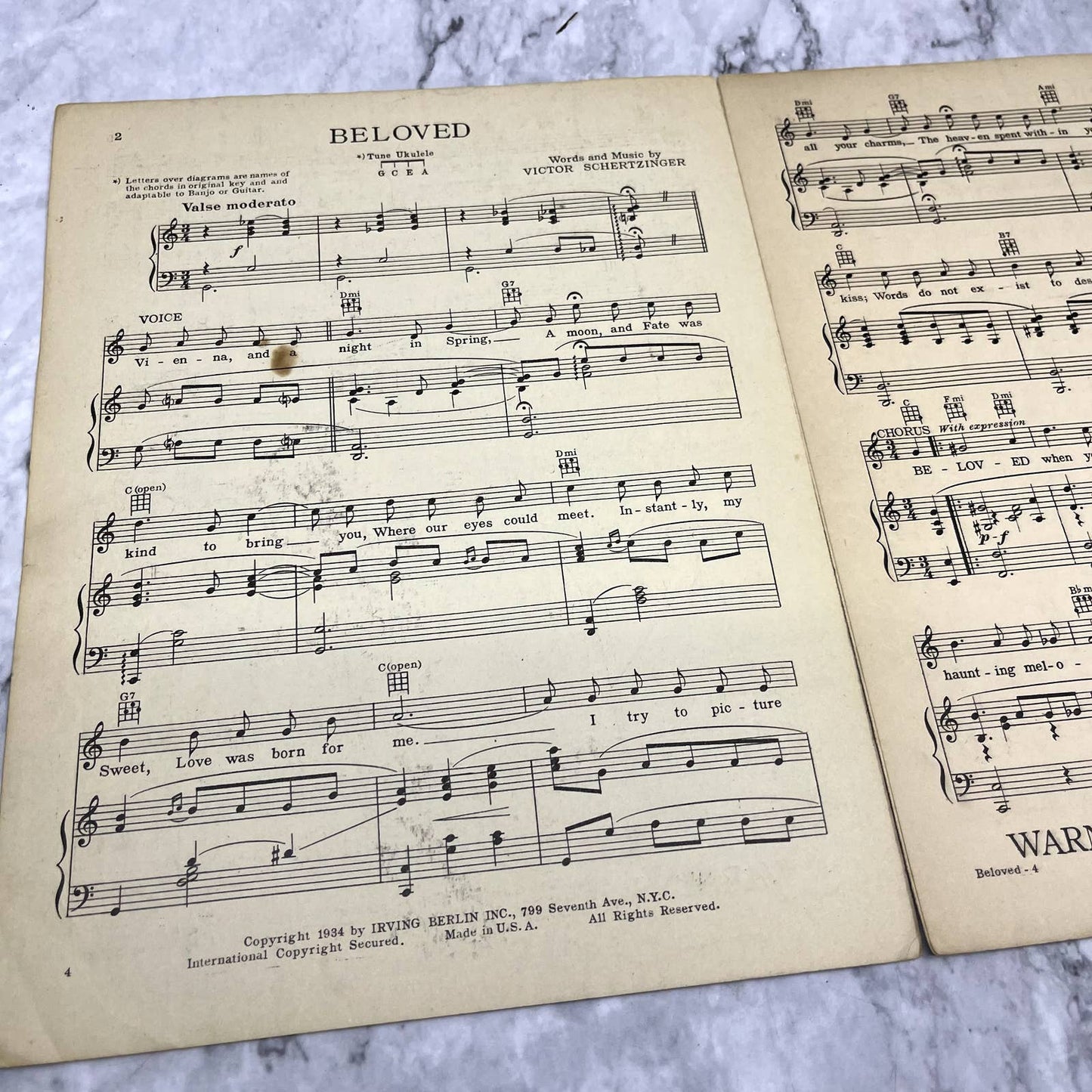 Beloved Victor Schertzinger Irving Berlin 1934 Sheet Music TK2-SM
