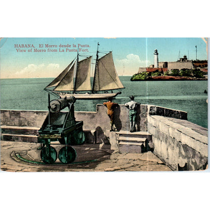 View of Morro From La Punta Fort 1914 Havana Cuba Original Postcard P3-1