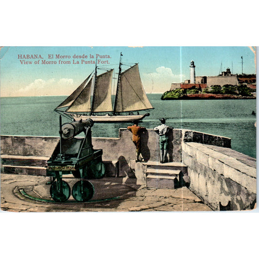 View of Morro From La Punta Fort 1914 Havana Cuba Original Postcard P3-1