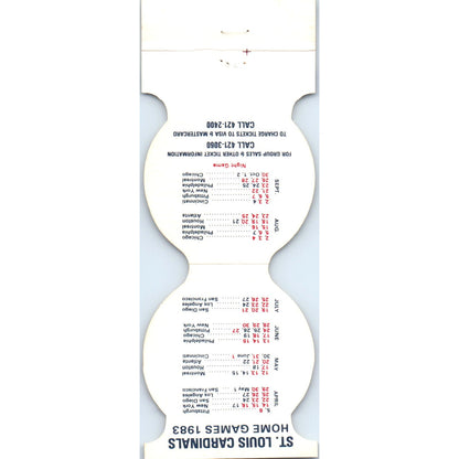 1982 St. Louis Cardinals World Champions MLB Schedule Matchbook Cover SA6-M4