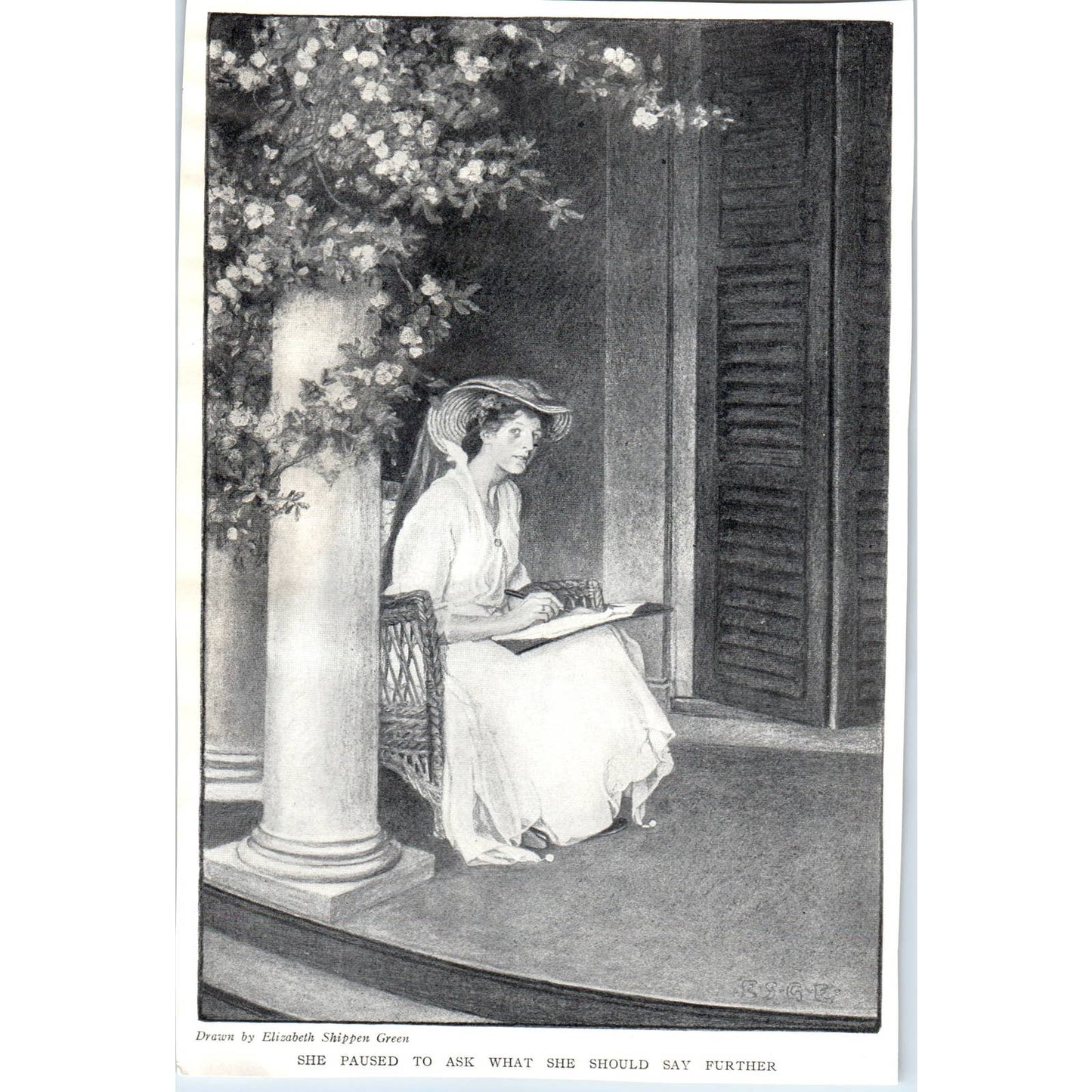 c1920 Harper's Print Lithograph Elizabeth Shippen Green She Paused To Ask TD8-H1