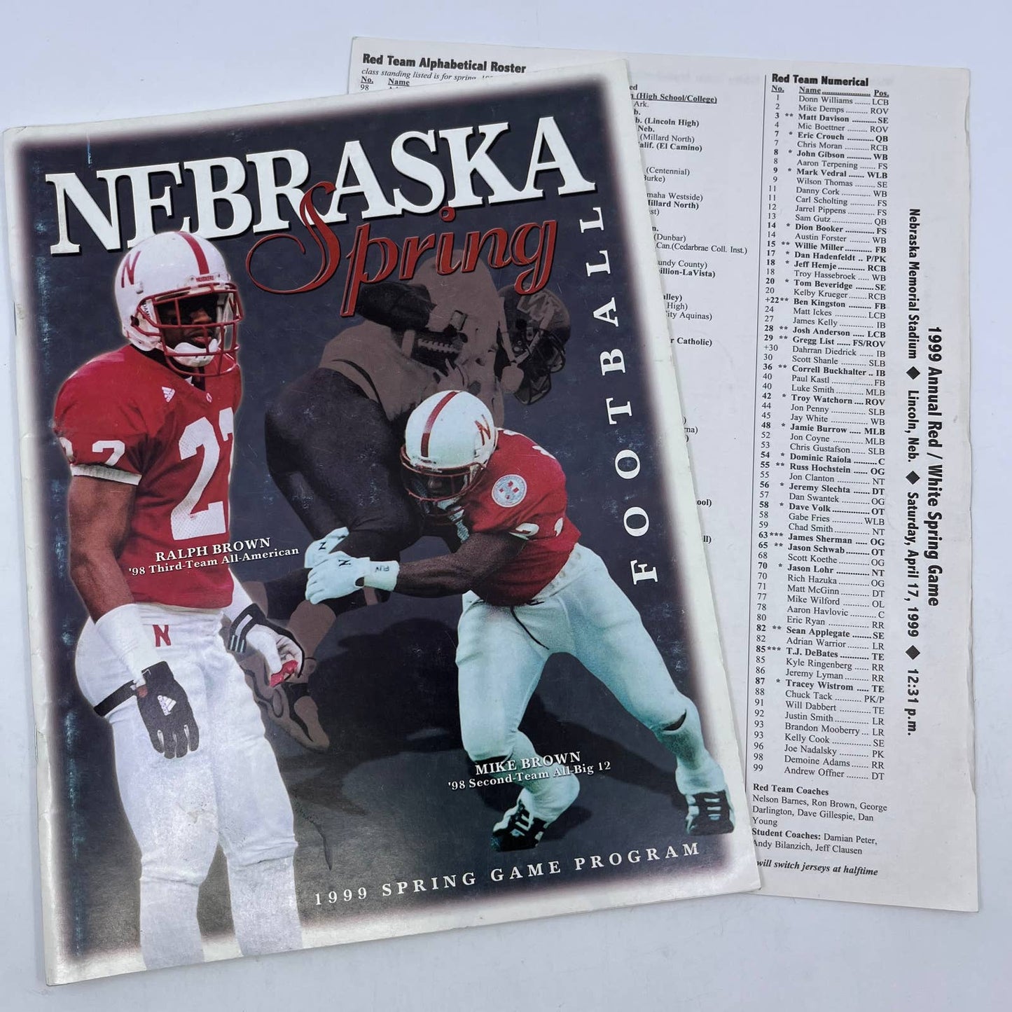 1999 Nebraska Cornhuskers Annual Red/White Game Program & Roster Card TH7