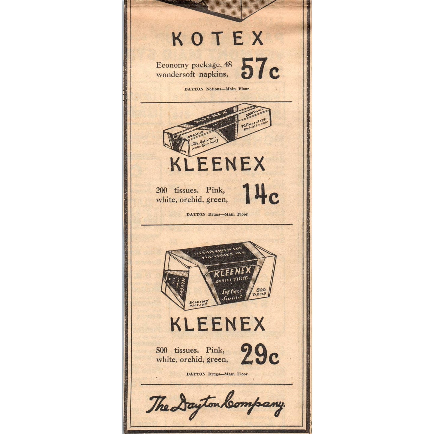 1935 Minneapolis Journal Newspaper Ad The Dayton Company Kotex Kleenex FL5-3