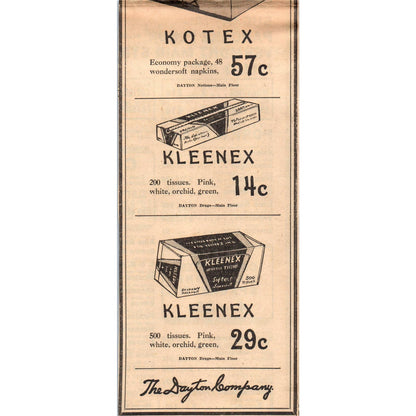 1935 Minneapolis Journal Newspaper Ad The Dayton Company Kotex Kleenex FL5-3
