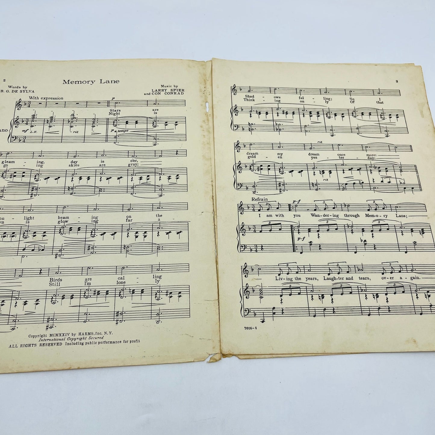 1924 Memory Lane Larry Spier Con Conrad Sheet Music V37-4
