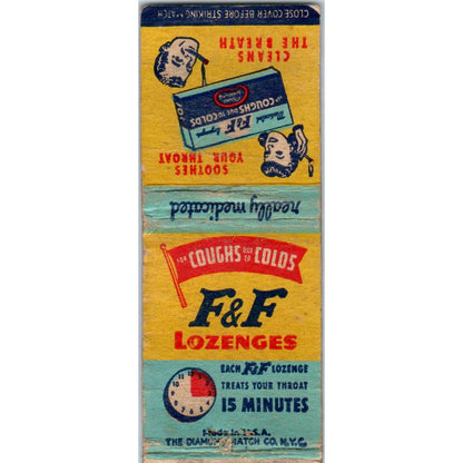Vintage Matchbook Cover Throat Soothing F&F Cough Lozenges SE5-2