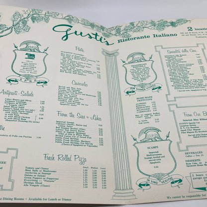 1960s Gusti's Italian Restaurant Menu Washington DC FL3