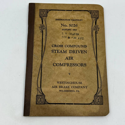 1943 Westinghouse Cross Compound Steam Driven Air Compressors No. 5026 Book TG6