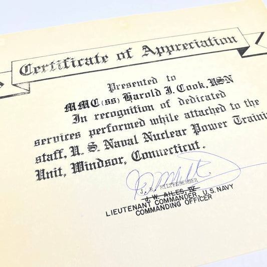 VTG Navy Nuclear Power Training Certificate MMC(SS) Harold J. Cook Windsor FL3