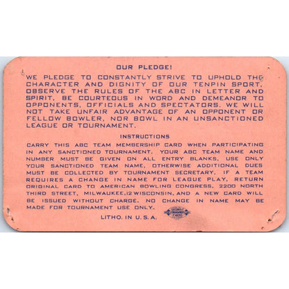 1948 American Bowling Congress Milwaukee Membership Card Eagles 825 SE5-11