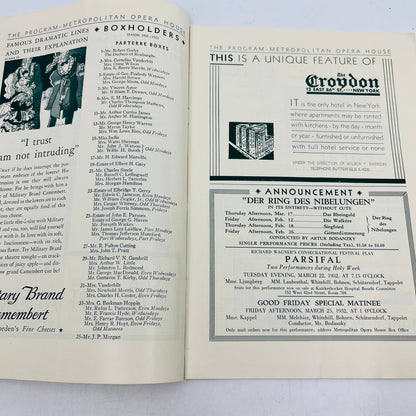 1931-32 Season Metropolitan Opera House MET Grand Opera Program Week 17 NYC TD6