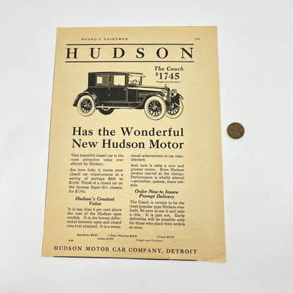 c1920 Hudson Coach Motor Car Automobile Ad Detroit MI AA8