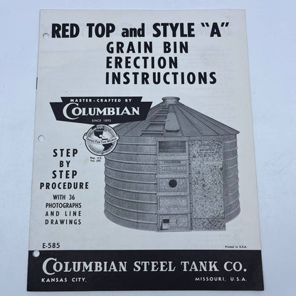 1950s Columbian Red Top & Style A Grain Bins Manual Assembly Instructions TH8