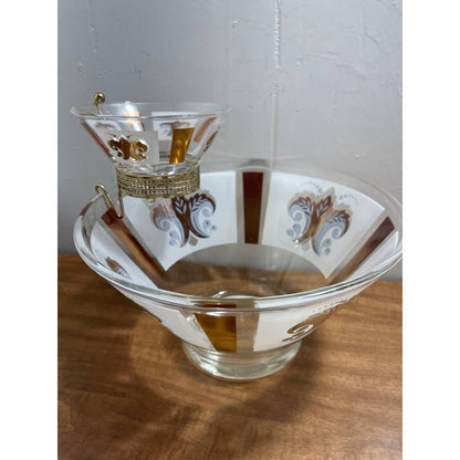 MCM Atomic 1963 CHIP & DIP BOWL SET Anchor Hocking 22k Fleur De Lis  10” TH1