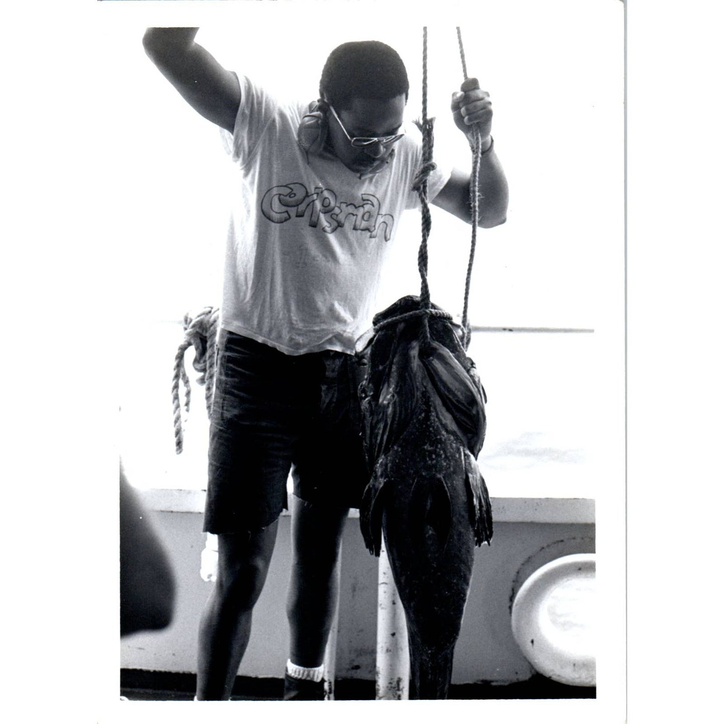 c1970 Original Photograph African American Navy Corpsman w/ Giant Fish 5x7 AD6