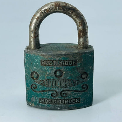 Vintage Green Rustproof Autocrat Disc Cylinder Hardened Padlock No Key SA8