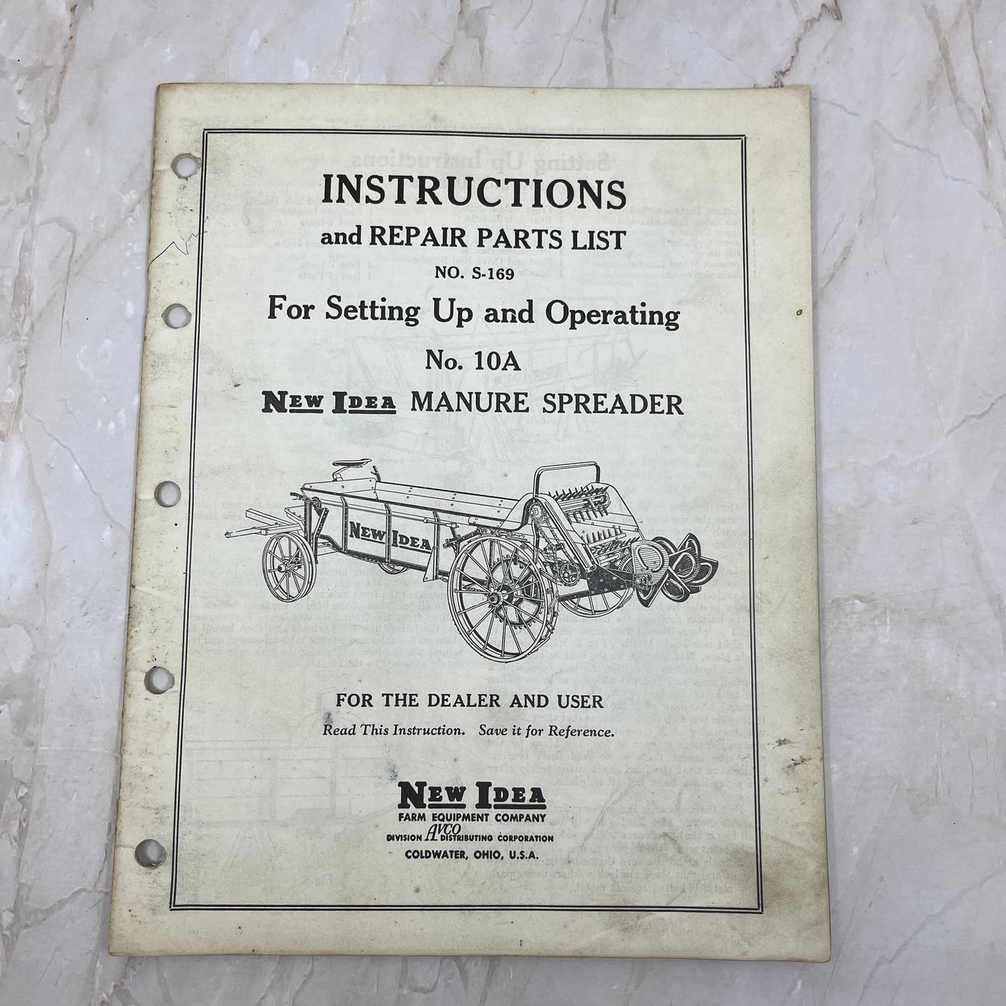 Vintage New Idea Instructions Repair Parts List S-169 No 10A Manure Spreader TJ9