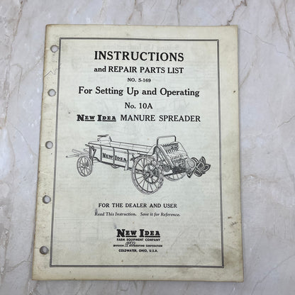 Vintage New Idea Instructions Repair Parts List S-169 No 10A Manure Spreader TJ9