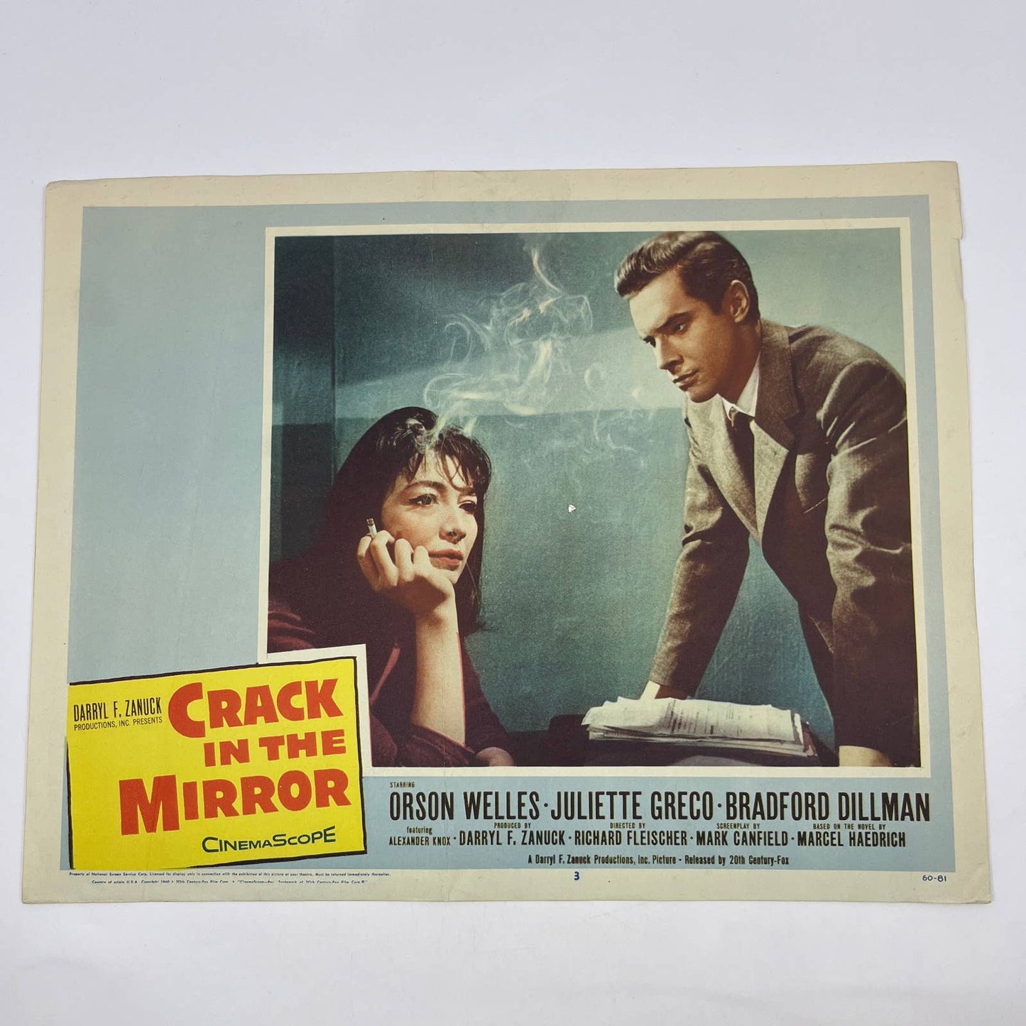 1960 Crack in the Mirror Orson Welles Juliette Greco Dillman Lobby Card FL4