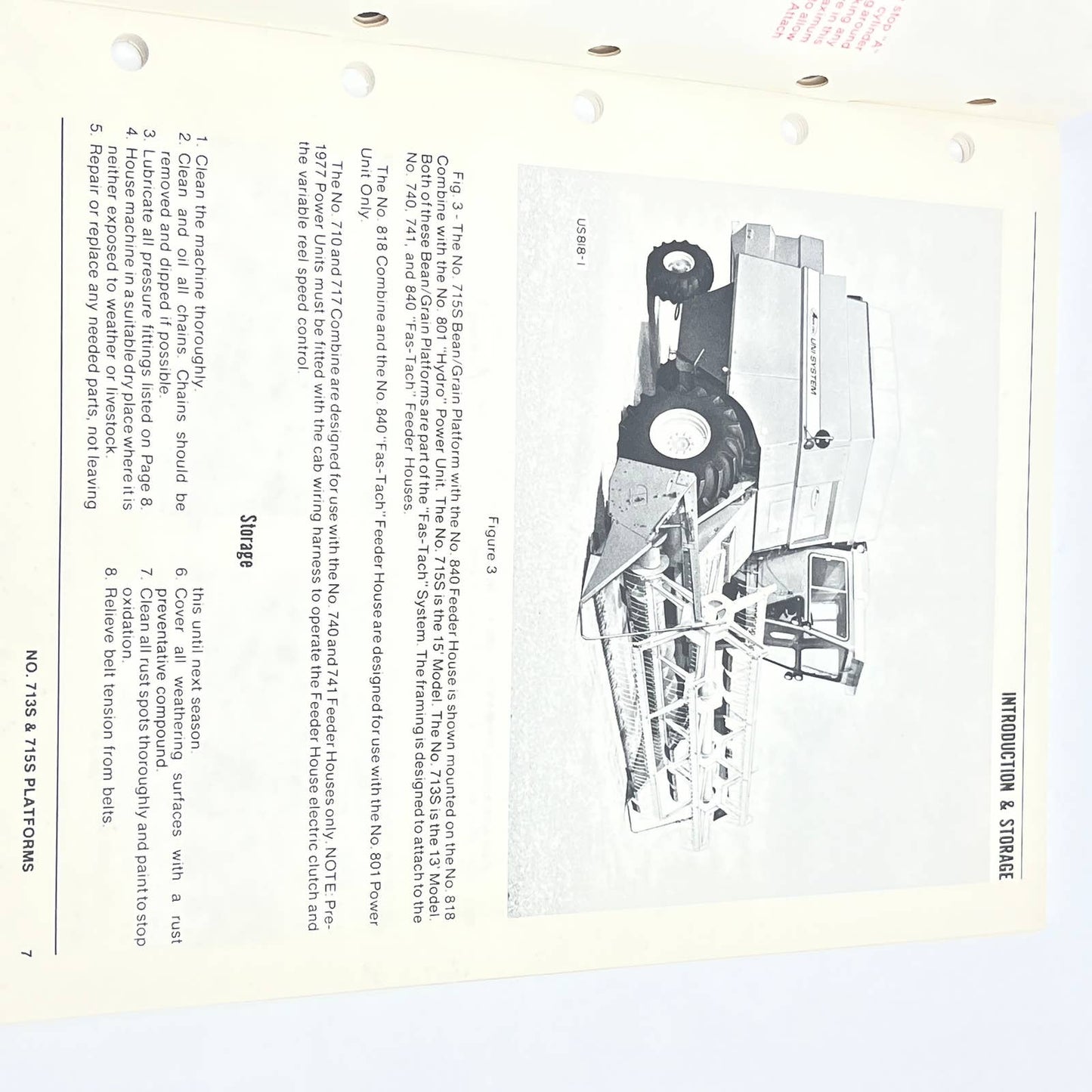 Original 1979 New Idea 713S & 715S UNI-FAS-TECH Bean/Grain Platform Manual TB9