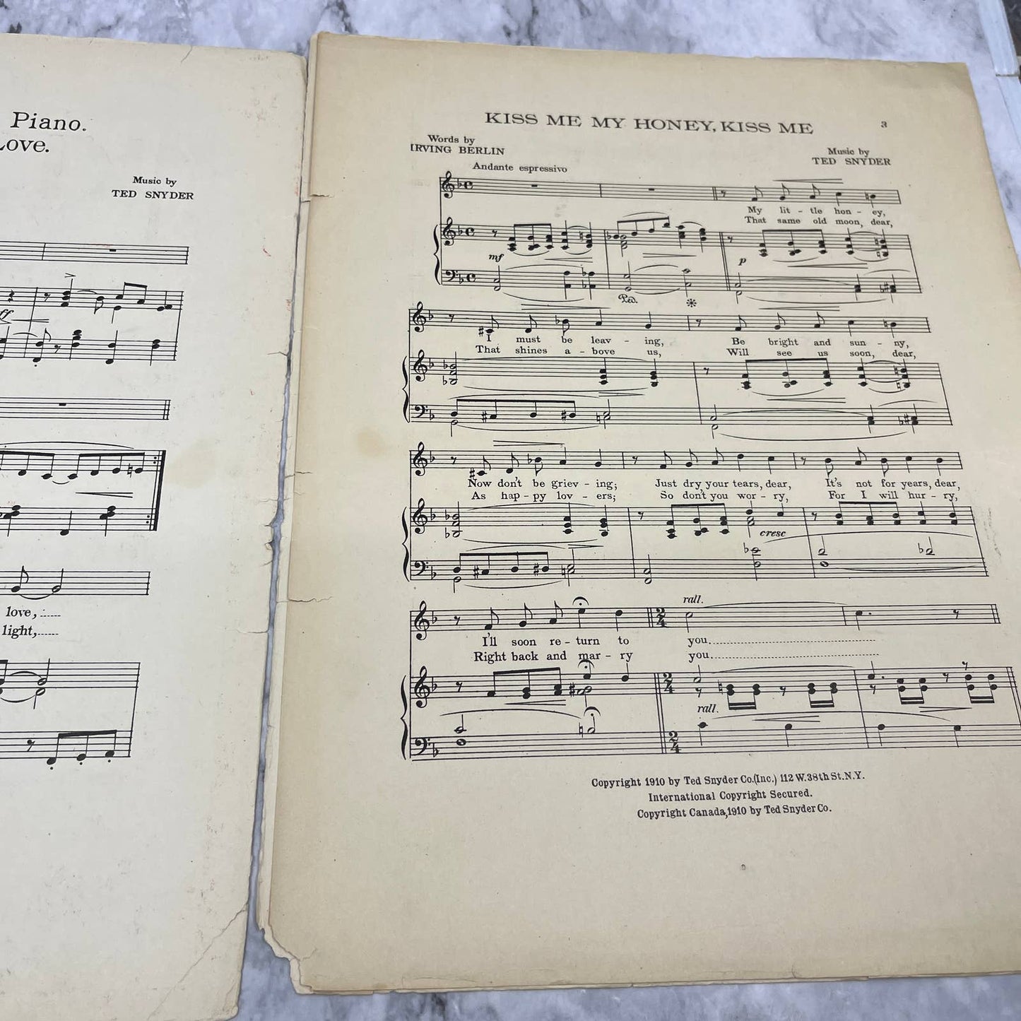 Kiss Me My Honey Little Amy Butler Irving Berlin 1910 Sheet Music TK2-SM3