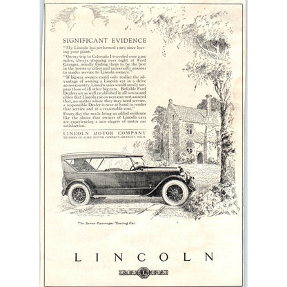 c1920 Harper's Magazine Ad - Lincoln Seven Passenger Touring Car TF6-1