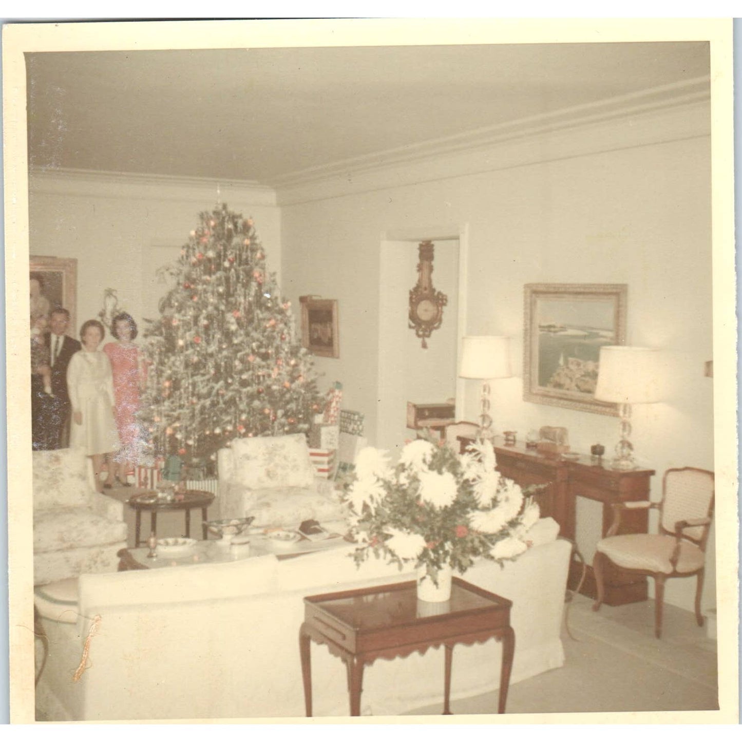 1965 Photograph Family With Christmas Tree and Presents 5" SE5
